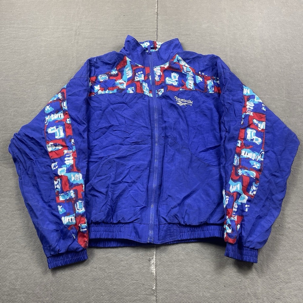 Vintage Reebok Windbreaker Jacket Womens Medium Blue Full Zip Lined 90s Track‎